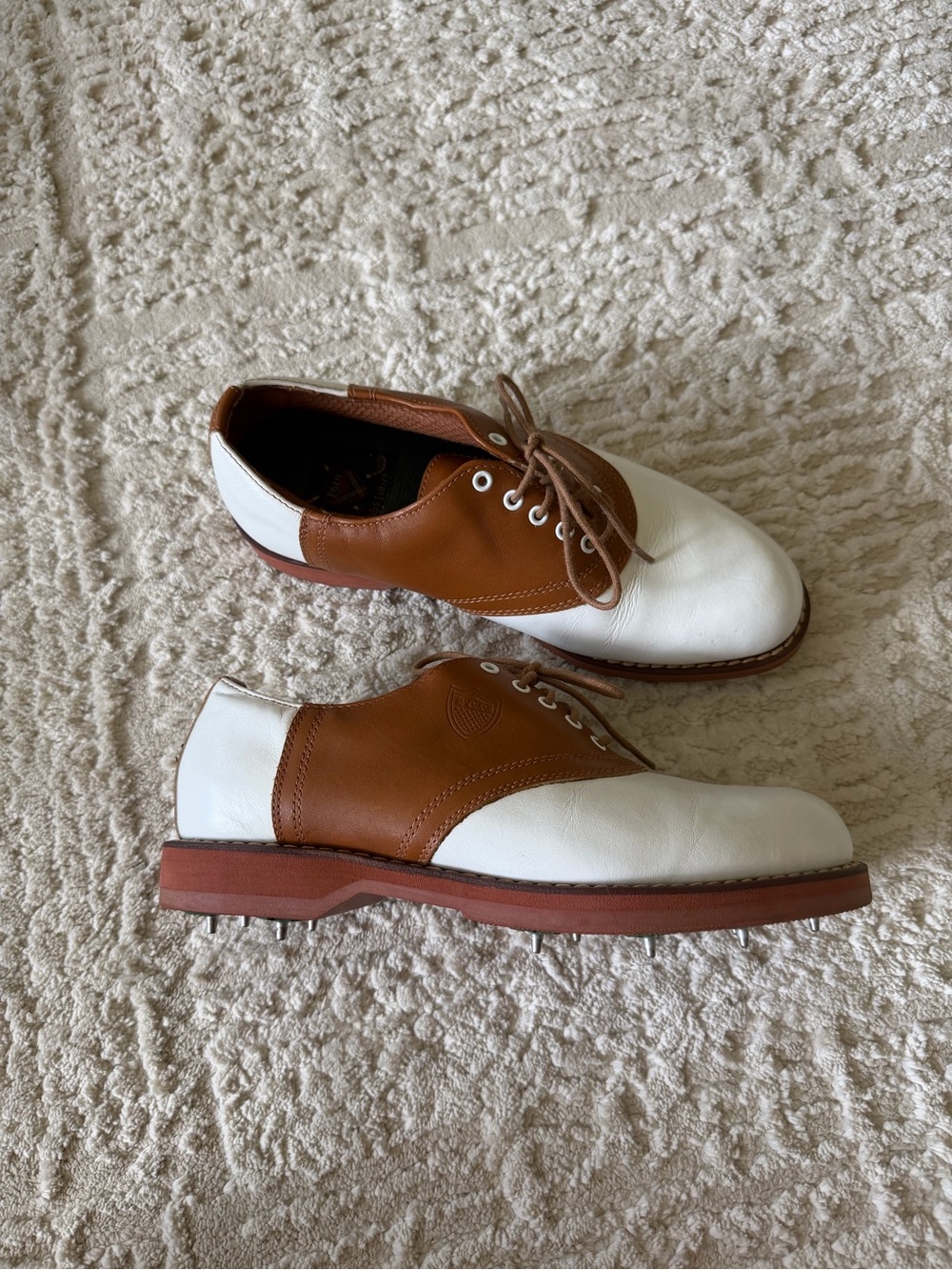 Ralph Lauren Men's Two-Tone Golf Shoes — White and Brown Lace-Up